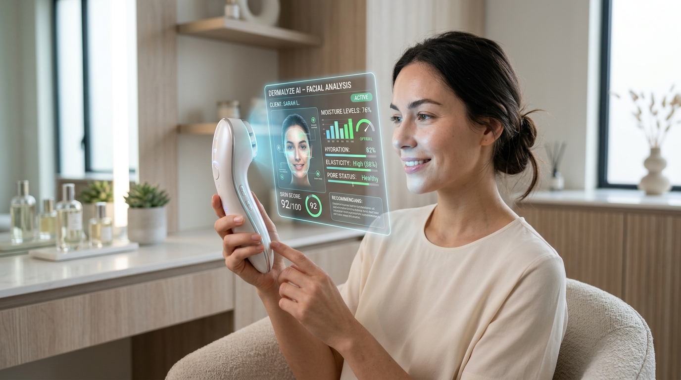 Lumière Radiant Wand performing AI facial skin analysis